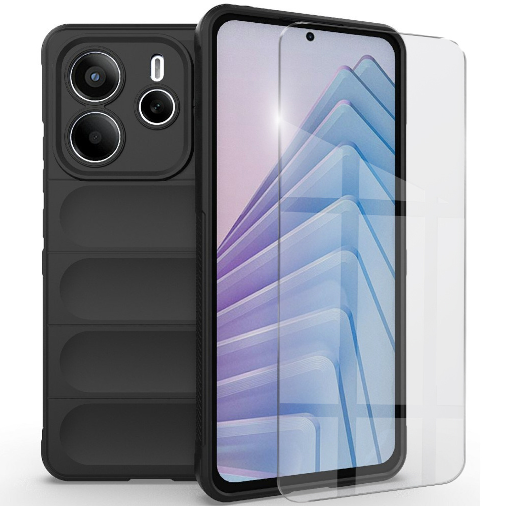 Schutzhülle Für Xiaomi Redmi Note 14 5g, Stoßfest, Für Gaming, Schwarz + 9h-glas