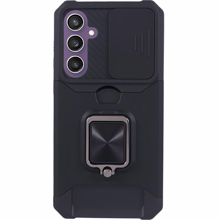 Gepanzertes Gehäuse Für Samsung Galaxy S23 Fe, Mit Kameraauszug Und Kartensteckplatz, Schwarz + 9h-glas