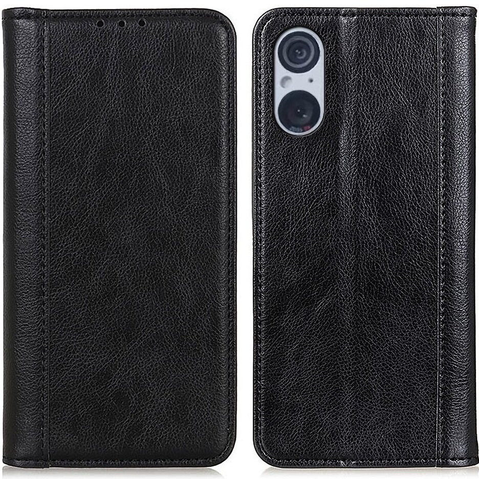Schutzhülle Für Sony Xperia 5 V, Brieftaschenmodell Aus Litschi-leder, Schwarz