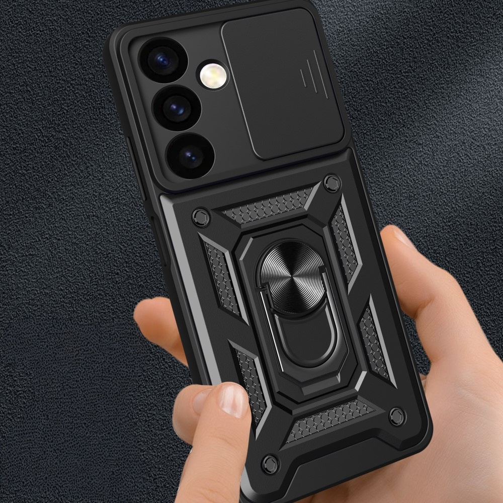 Schutzhülle Für Samsung Galaxy S24, Gepanzerter Slide Ring, Schwarz + 9h-glas