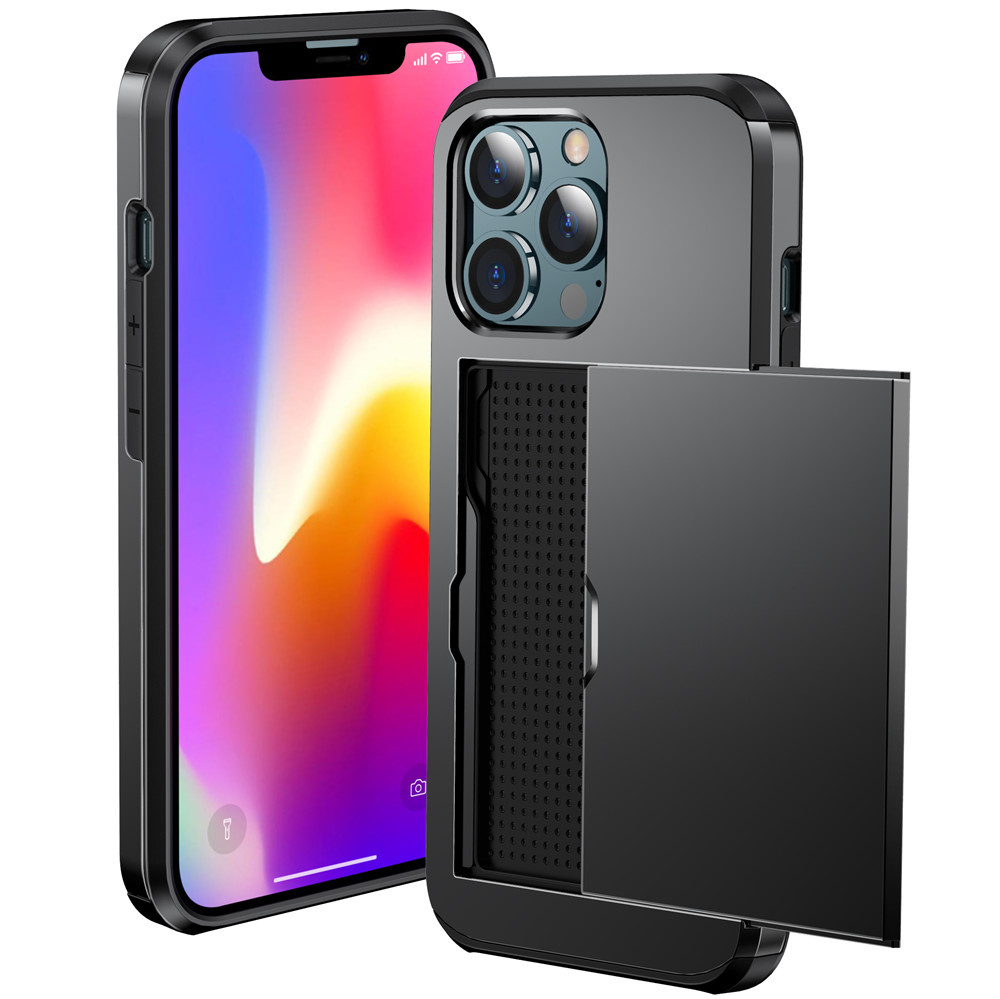 Iphone 12 / 12 Pro Hülle, Mit Verschiebbarem Kartenfach, Schwarz