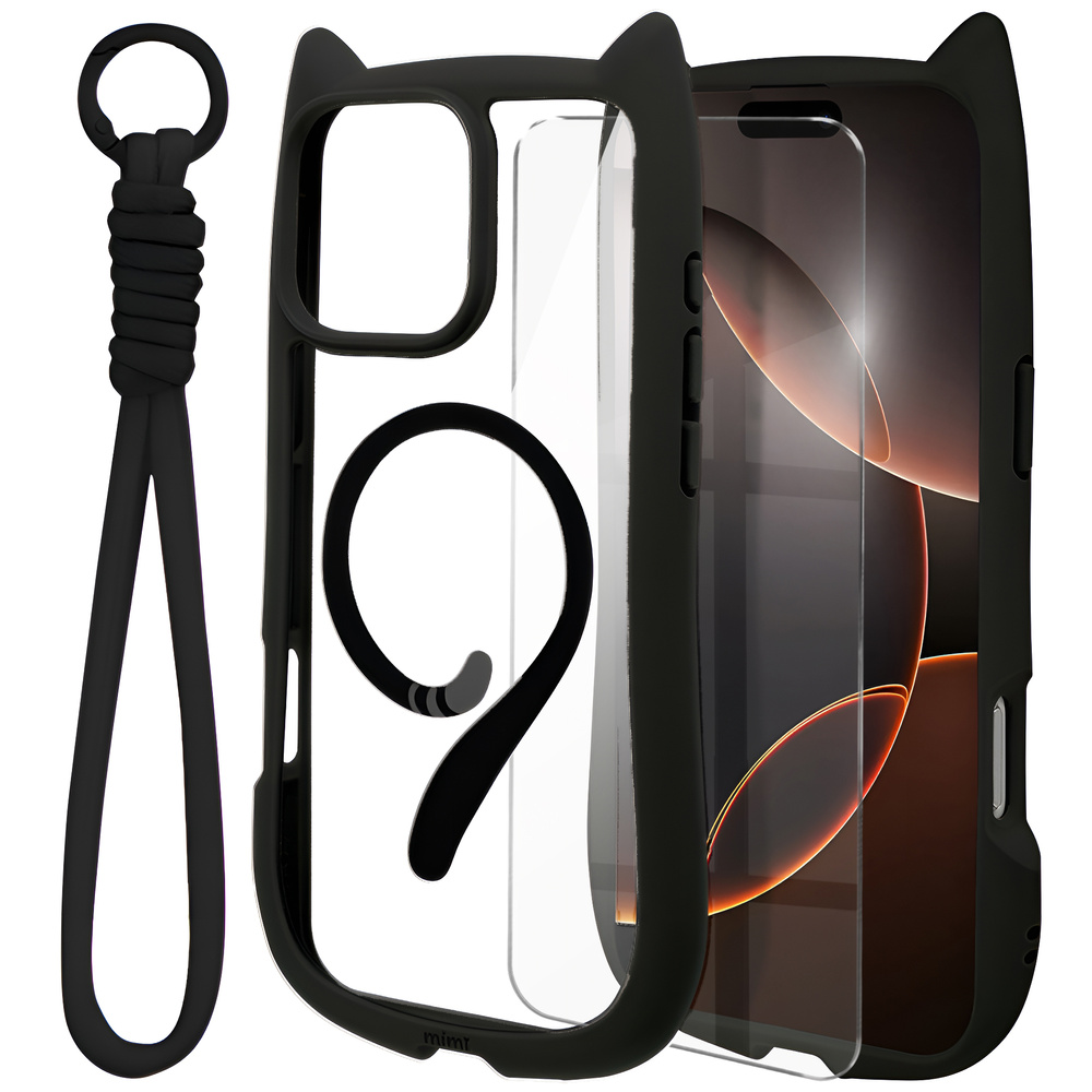 Iphone 16 Pro Max Hülle, Magsafe, Süße Katze, Schwarz + Displayschutzfolie