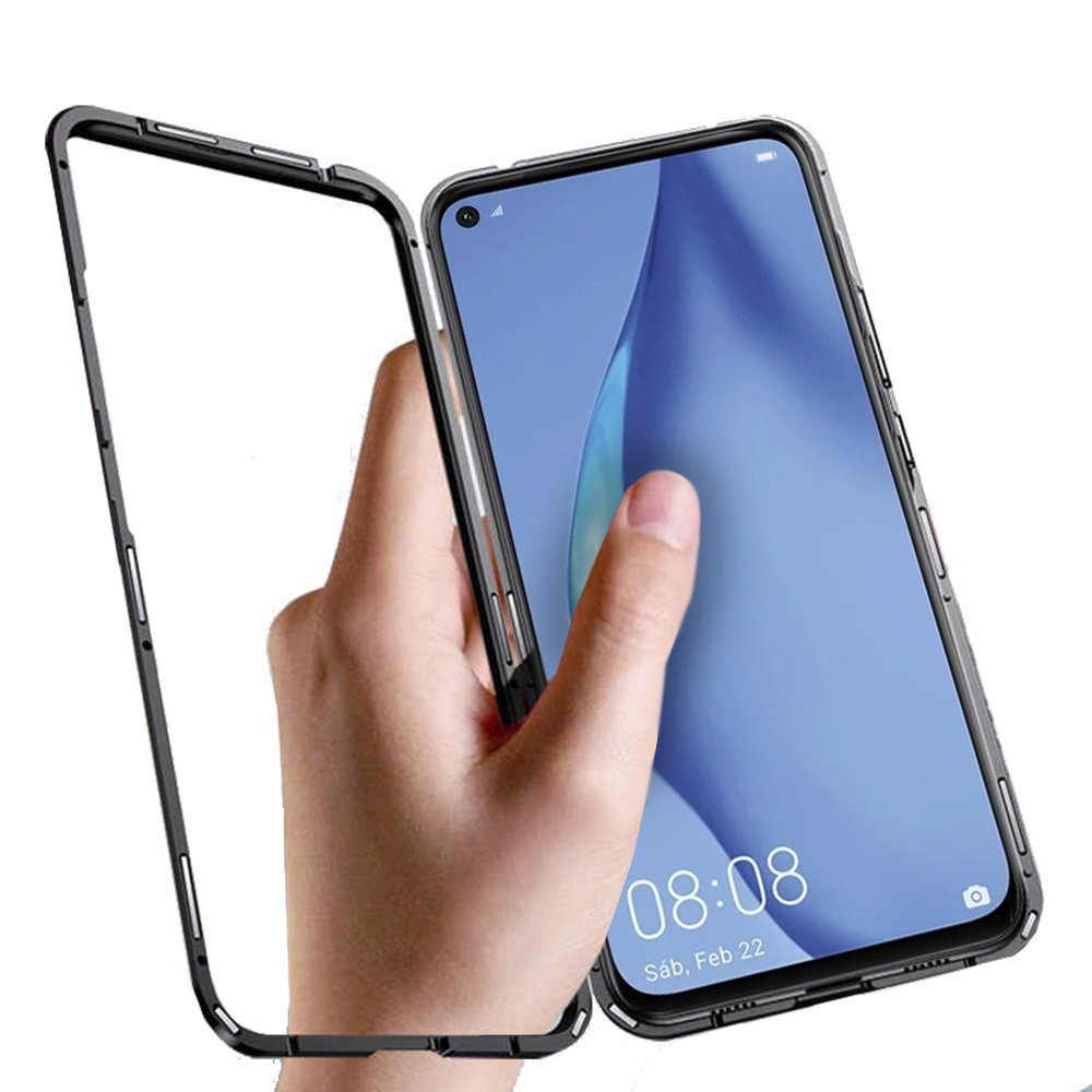 Schutzhülle Für Huawei P40 Lite, Magnetische Glasrückseite, Schwarz