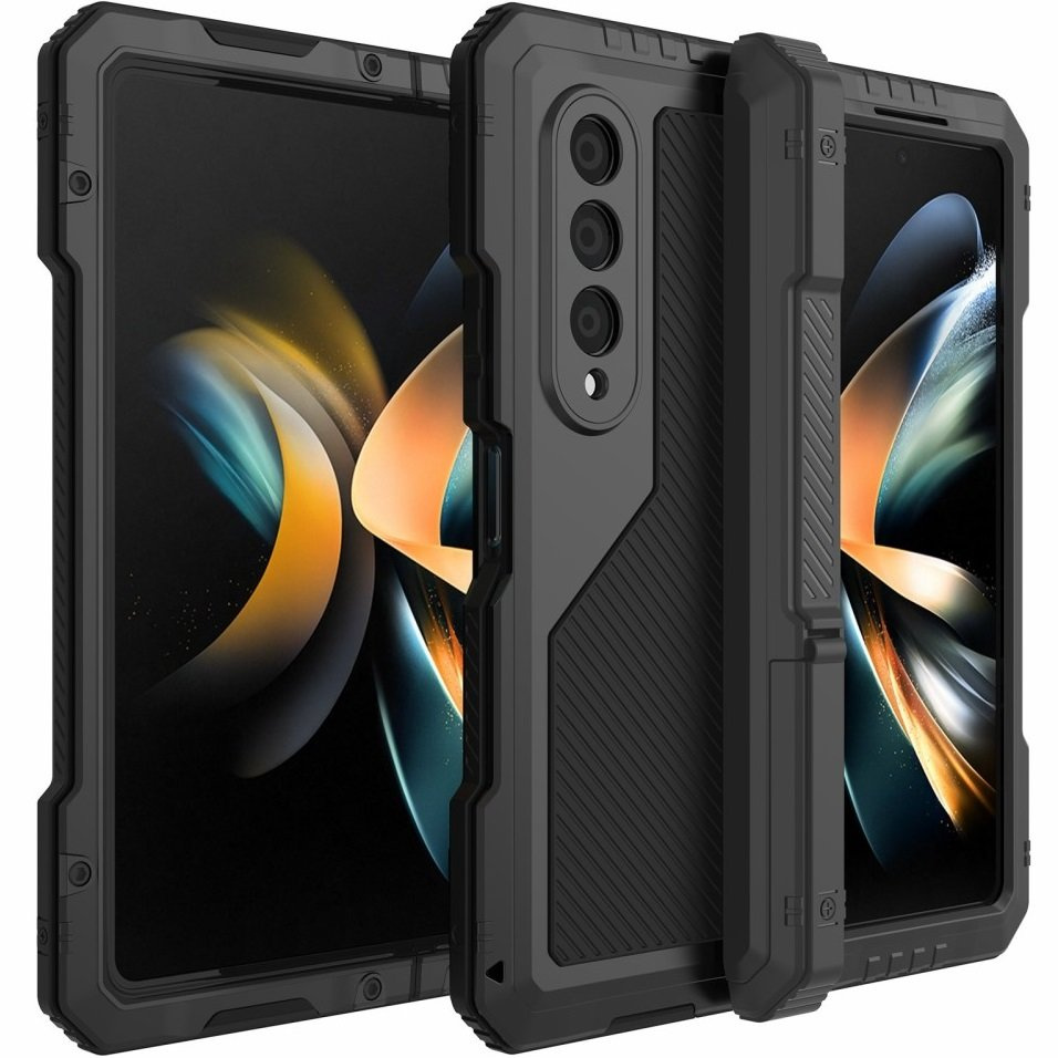 Gepanzerte Schutzhülle Für Samsung Galaxy Z Fold 4 5g, Aluminium, Mit Ständer Und Stifthalterung, Schwarz
