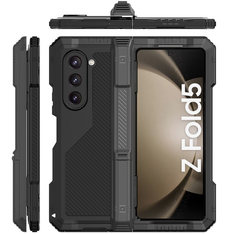 Gepanzerte Schutzhülle Für Samsung Galaxy Z Fold 5 5g, Aluminium, Mit Ständer Und Stifthalterung, Schwarz