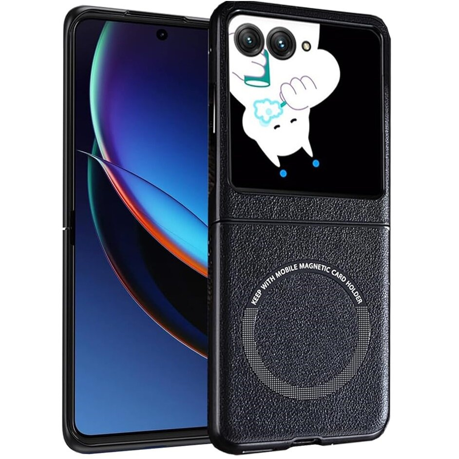 Motorola Razr 50 Ultra Leder-hybrid-magsafe-hülle, Schwarz