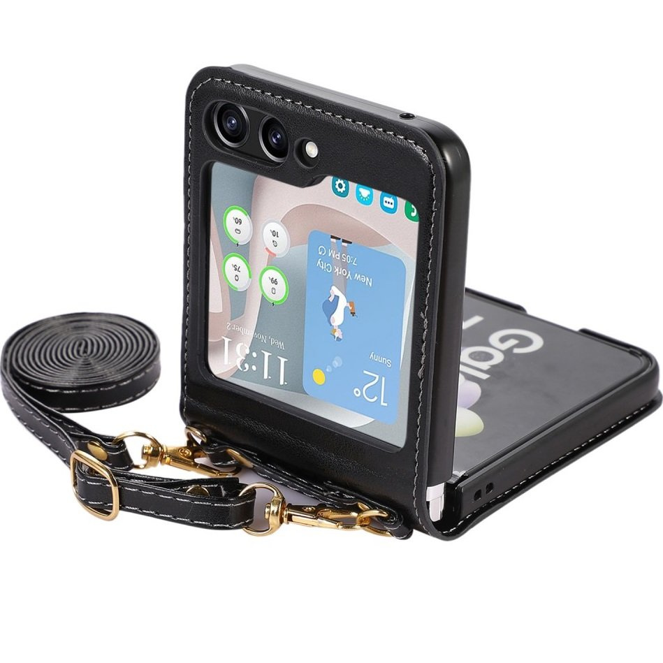 Lederhülle Mit Kartenfächern Für Samsung Galaxy Z Flip 5 5g, Schwarz