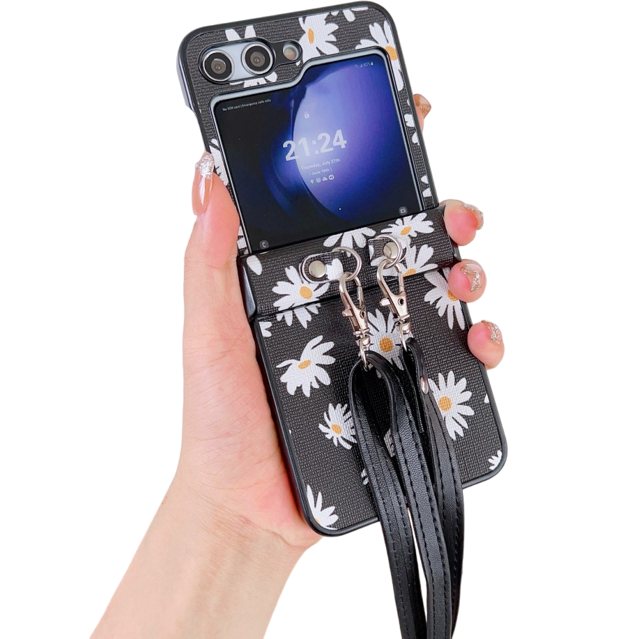 Schutzhülle Für Samsung Galaxy Z Flip7 Fe / Z Flip6, Mit Schultergurt, Schwarz