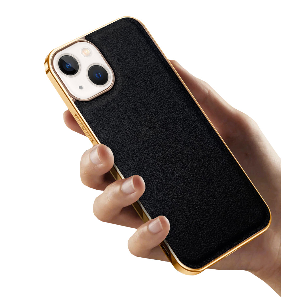 Iphone 13 Hülle, Rindsleder, Schwarz