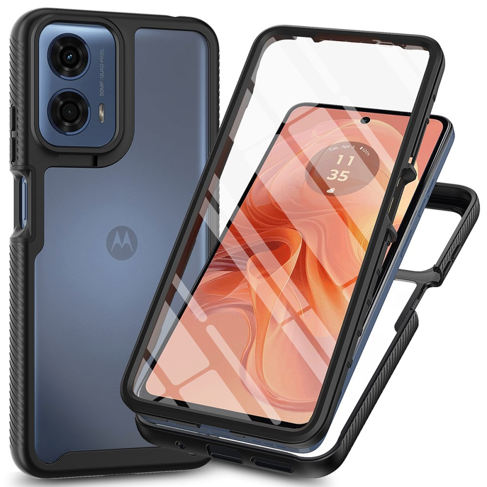 Schutzhülle Für Motorola Moto E14 / G24 / G04, Stoßfest, Mit Folie, Schwarz