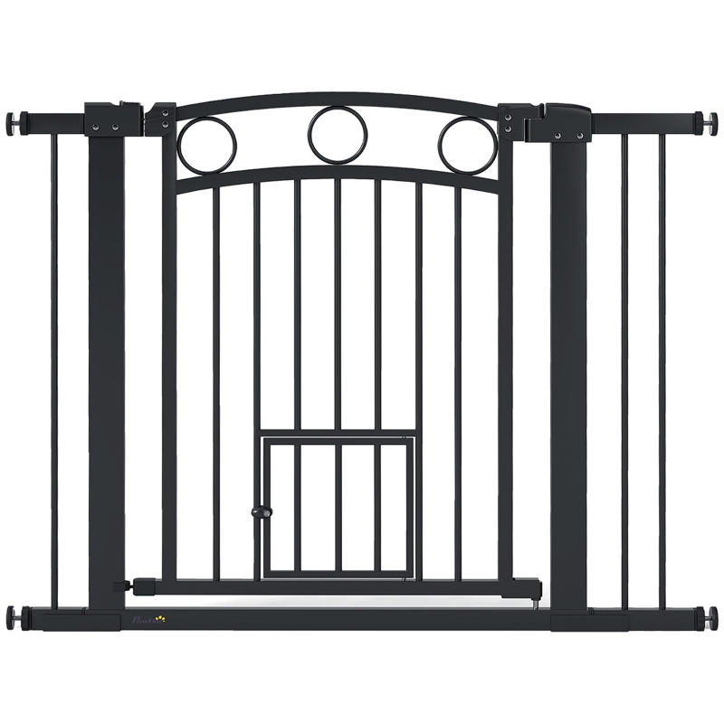 Haustiertor, 77 Cm Treppengatter, Verstellbare Breite 76–104 Cm, Mit Katzentür, Schwarz