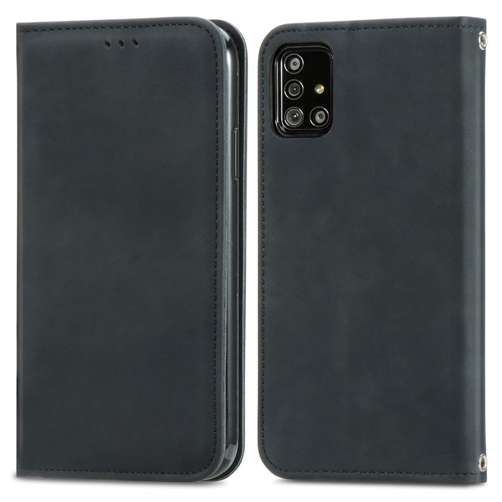 Brieftaschenhülle Für Samsung Galaxy A51 5g, Vintage-stil, Glatt, Schwarz