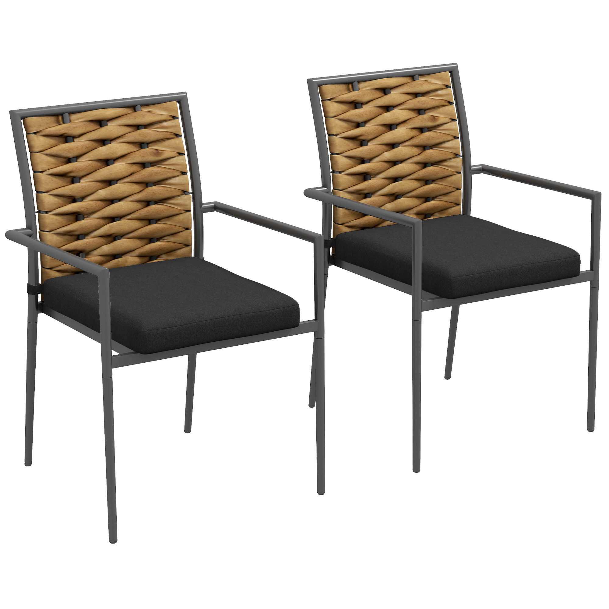 Gartenstühle Stühle Terrassenstühle, Wetterbeständig, Modernes Design, 57 X 58 X 87cm, Schwarz