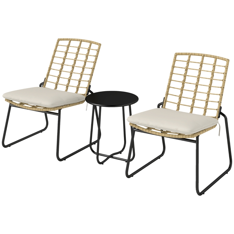 Rattan Gartenmöbel Set, Balkonmöbel Set Für 2 Personen 3-teilig Sitzgruppe Mit 2 Stapelbar Stühle, Tisch Kissen