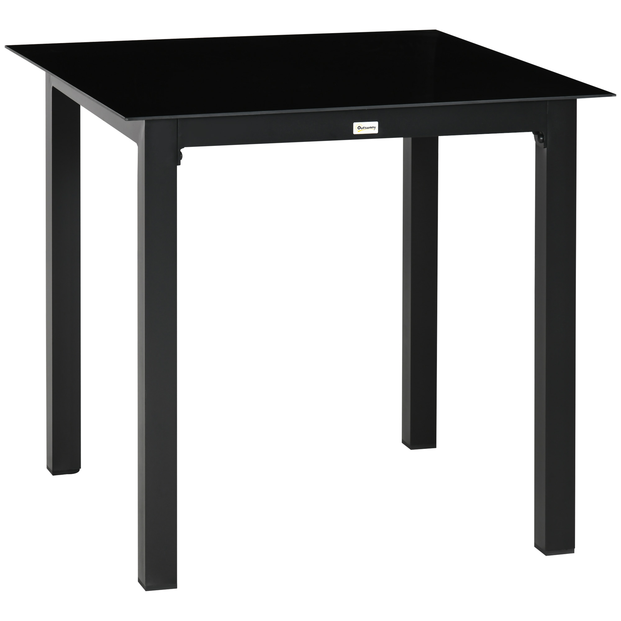 Gartentisch Quadratisch Für 4 Personen, Terrassentisch Mit Hartglasplatte, Aluminium Schwarz 80x80x74cm Für Garten