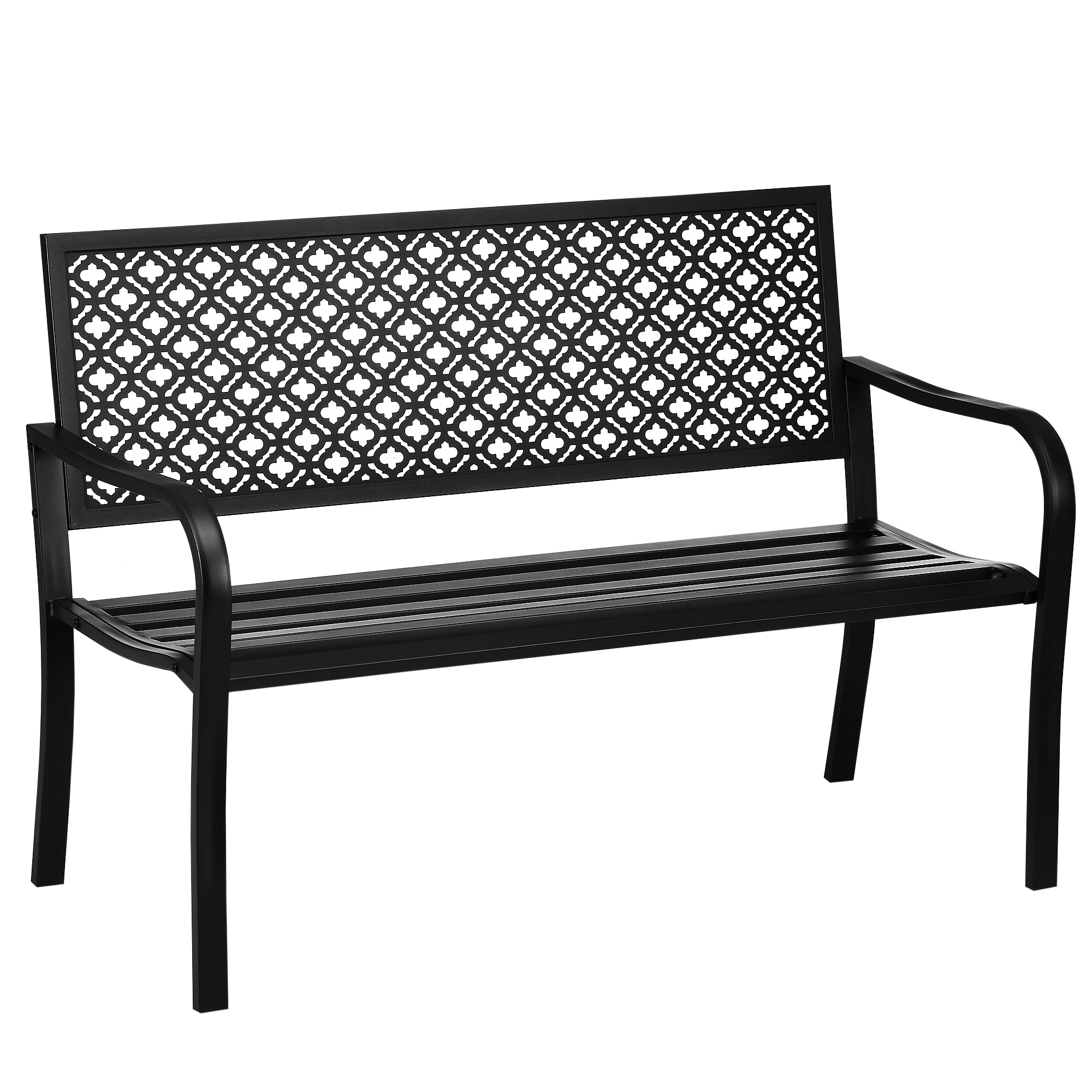 Gartenbank 2-sitzer Parkbank Mit Rückenlehne & Armlehne, Stahl, Max. 240 Kg, Blumenmuster, Schwarz, 127 X 63 X 83 Cm