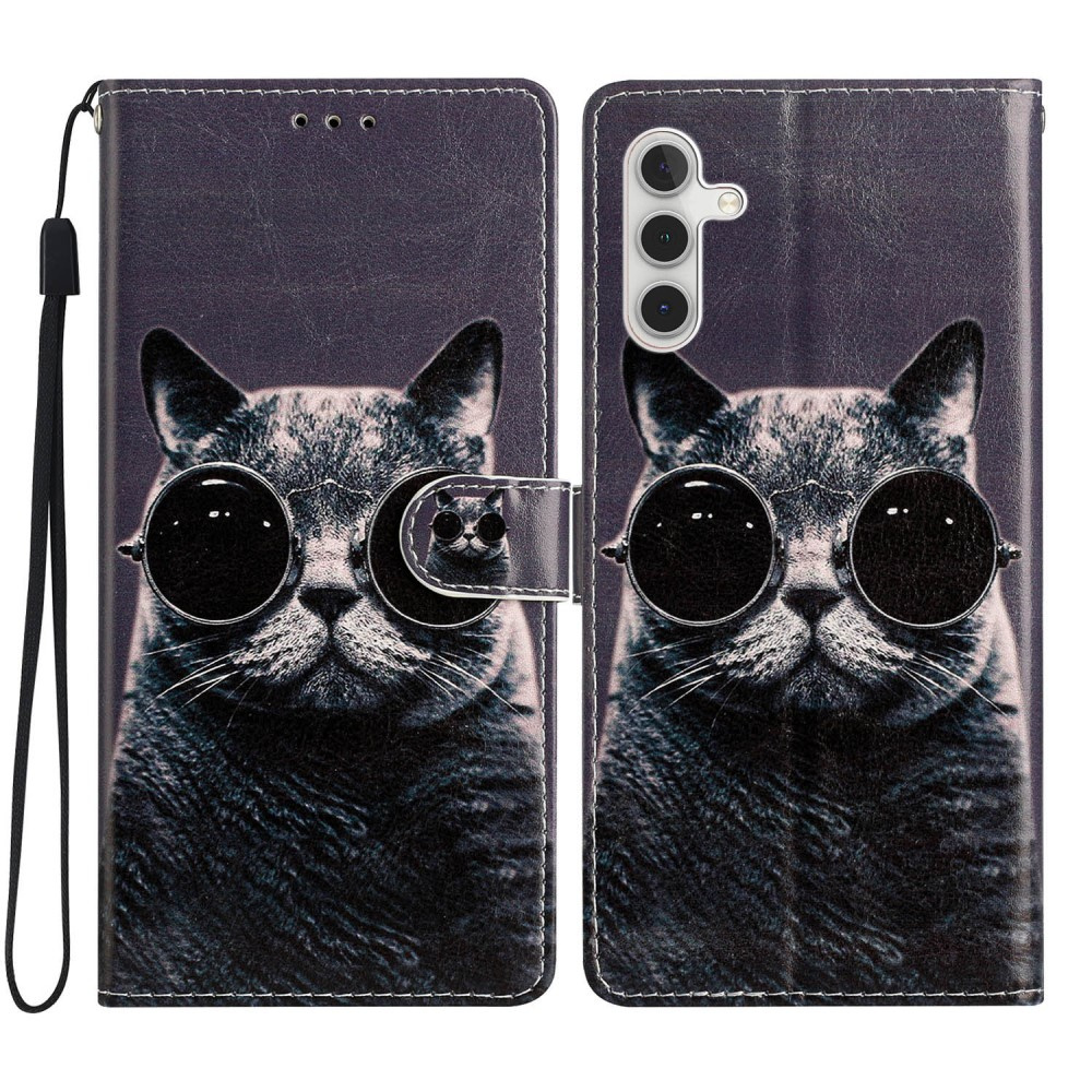 Klapphülle Für Samsung Galaxy A25 5g, Brieftaschenmotiv, Katze, Schwarz + 9h-glas