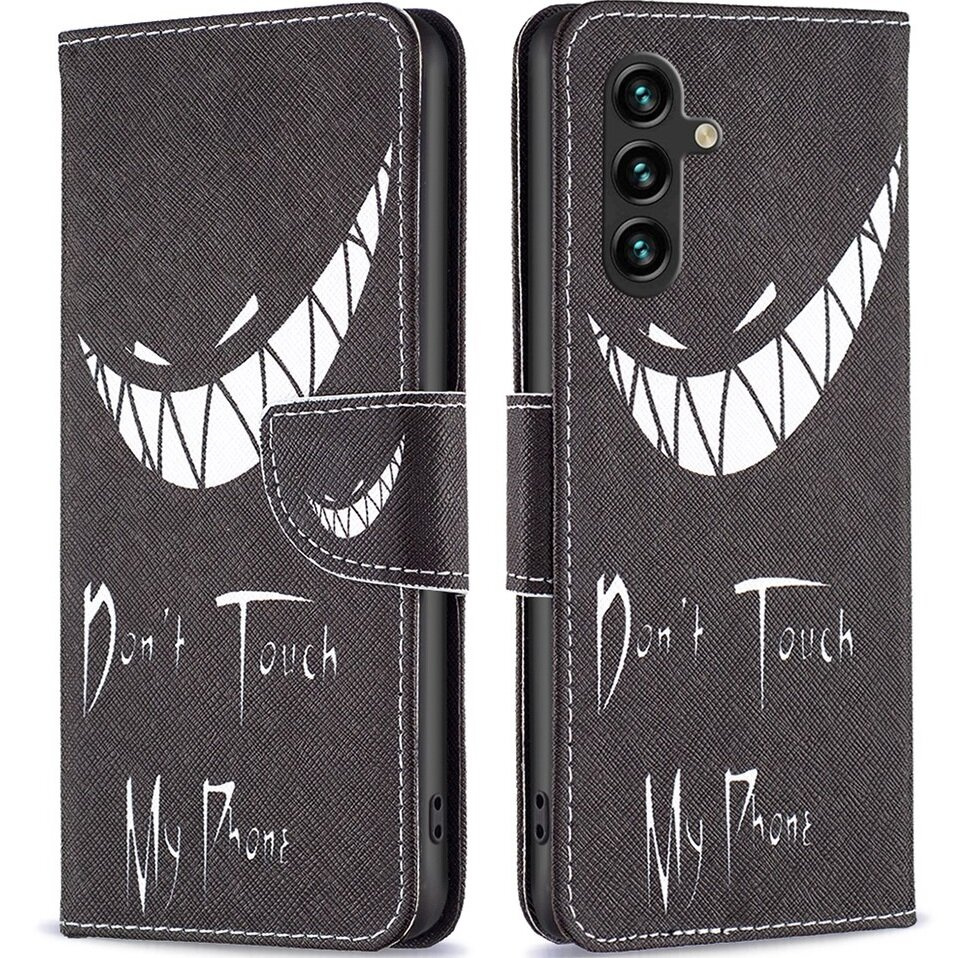 Klapphülle Für Samsung Galaxy A15, Brieftaschen-design, „finger Weg Von Meinem Handy“, Schwarz + 9h-glas
