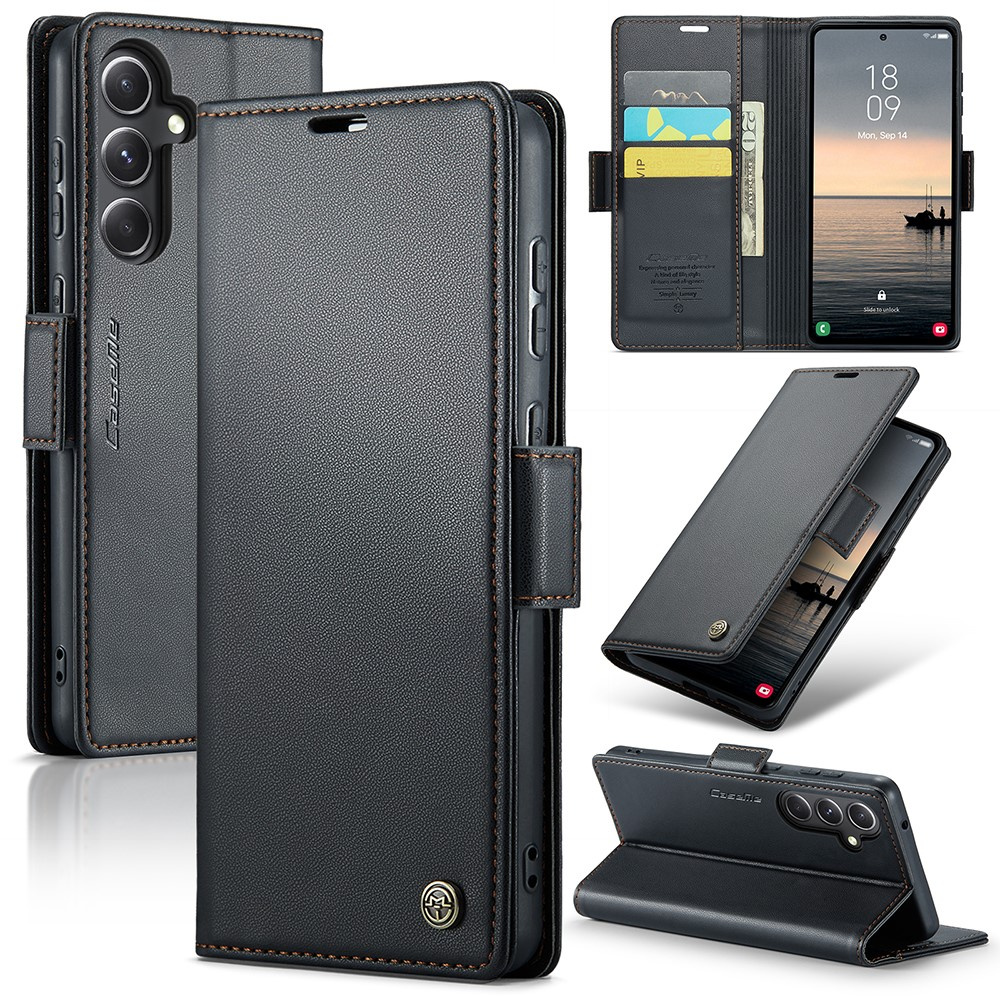 Klapphülle Für Samsung Galaxy S23 Fe, Caseme Wallet, Schwarz + 9h-glas