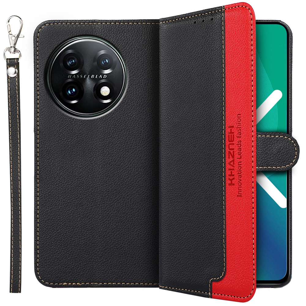 Flip Case Für Oneplus 11 5g, Khazneh Rfid, Zweifarbig, Schwarz