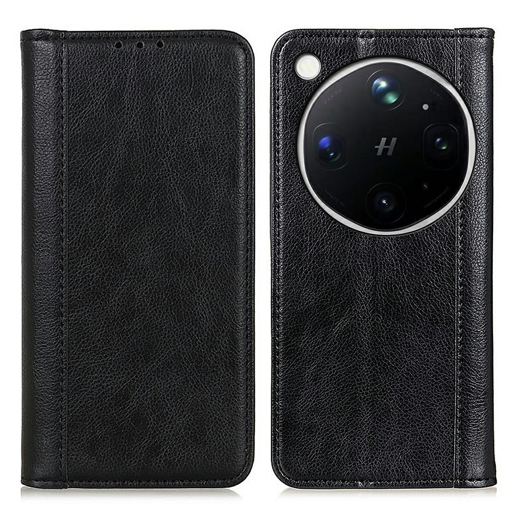 Flip-case Für Oppo Find X9 Ultra, Spaltleder, Schwarz