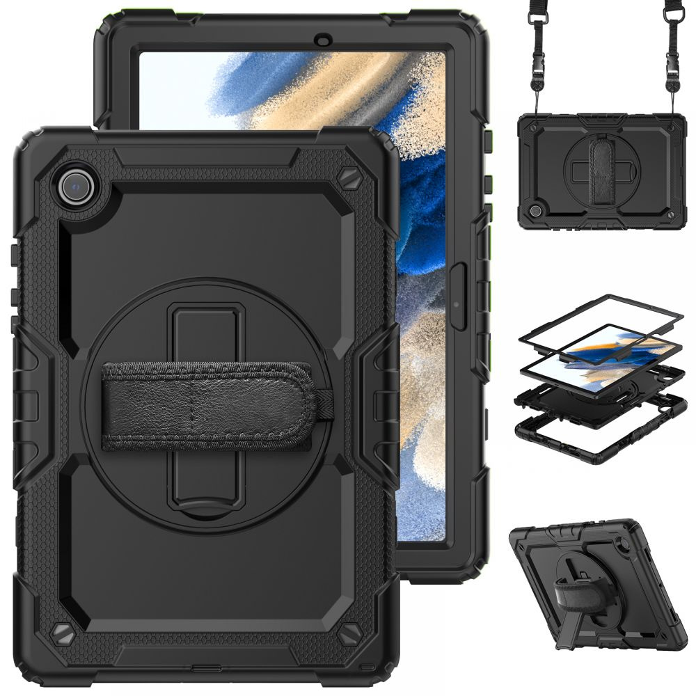Schutzhülle Für Samsung Galaxy Tab A8 10.5 Sm-x200 Sm-x205, Gepanzert, 360° Drehbar, Schwarz