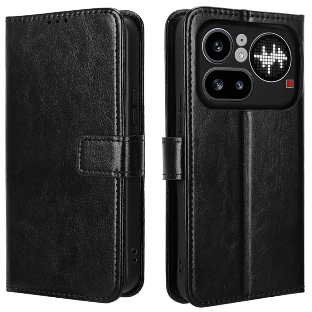 Crazy Horse Wallet Flip Case Für Nothing Phone (4a) Pro, Schwarz