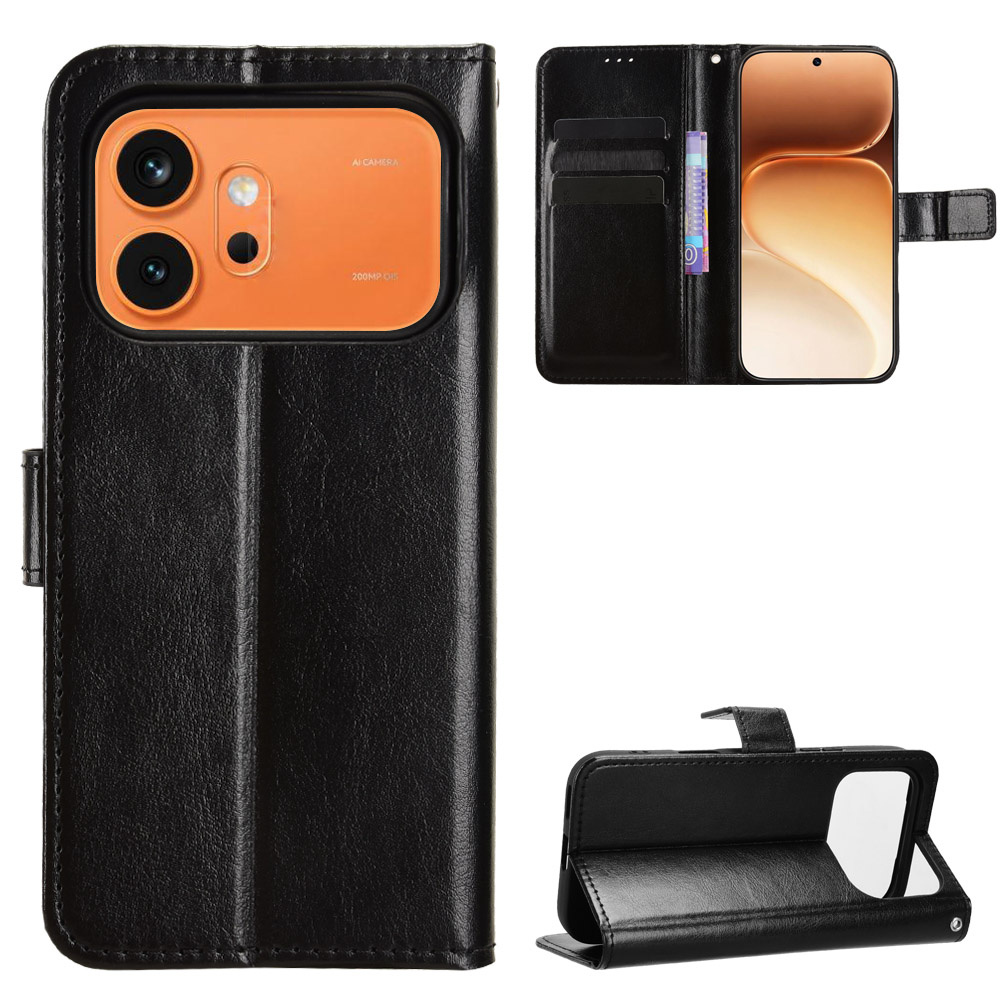 Honor 600 Pro Flip Case, Crazy Horse Wallet, Schwarz