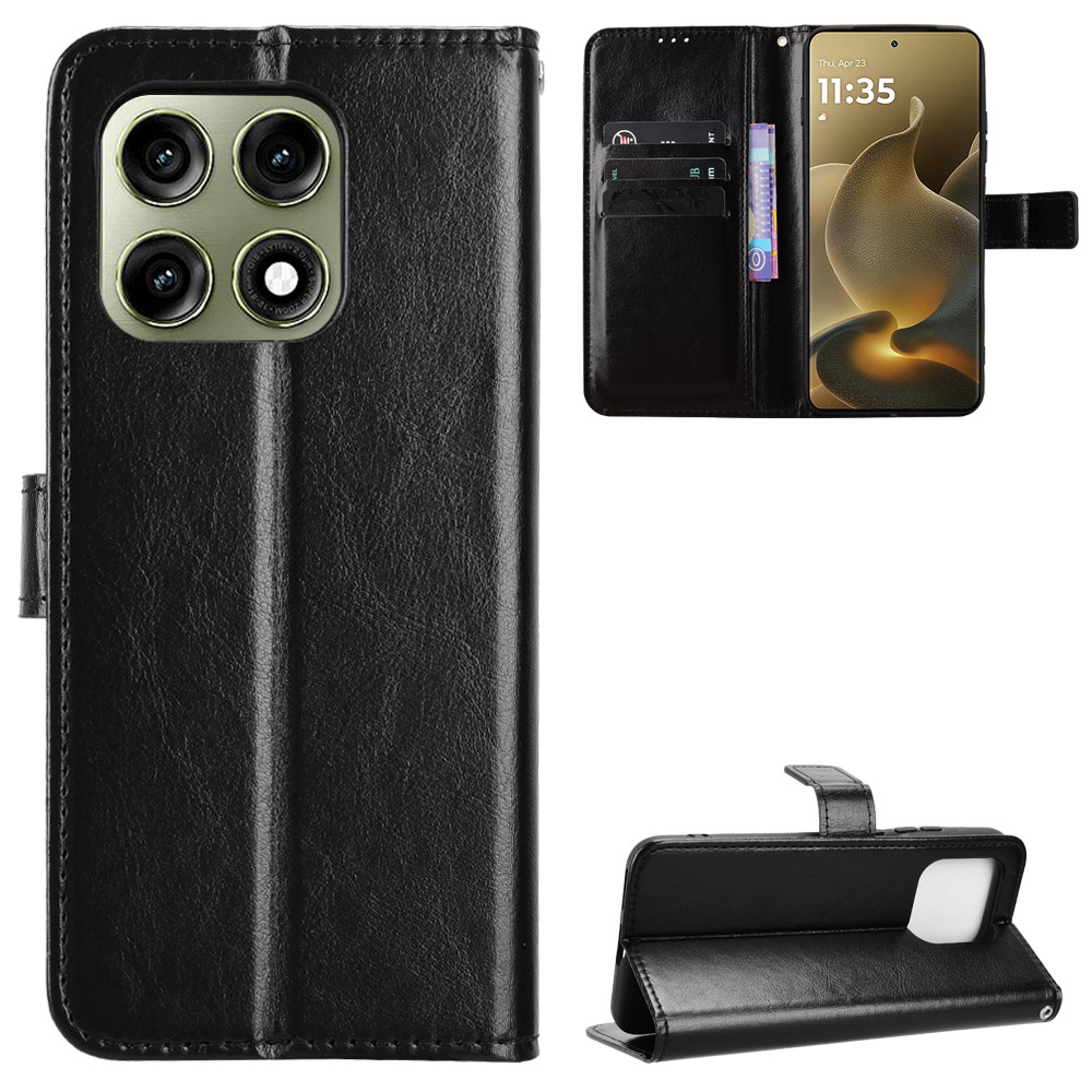 Motorola Edge 70 Pro Crazy Horse Brieftaschen-klapphülle, Schwarz