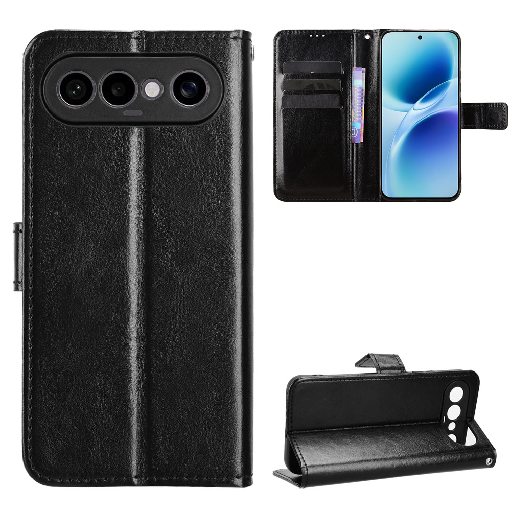 Vivo X300 Fe Flip Case, Crazy Horse Wallet, Schwarz