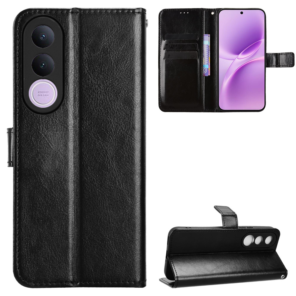 Crazy Horse Wallet Flip Case Für Vivo V70 Fe, Schwarz