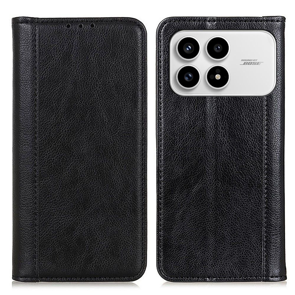 Flip-case Für Xiaomi Poco F8 Pro, Spaltleder, Schwarz