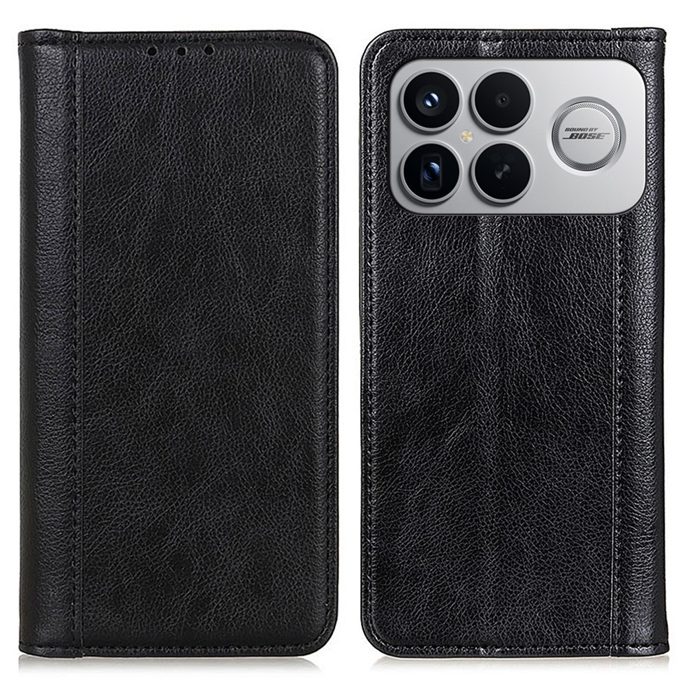 Flip-case Für Xiaomi Poco F8 Ultra, Spaltleder, Schwarz