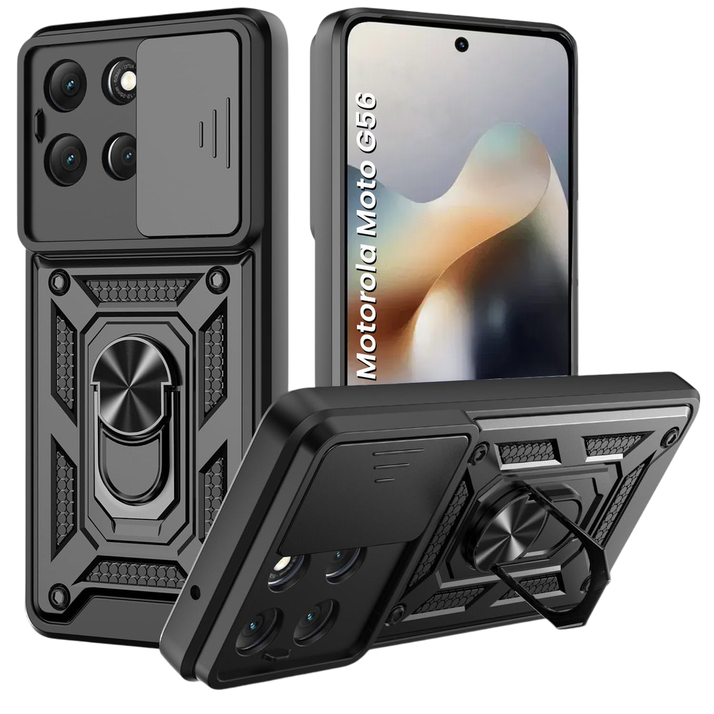 Gepanzerte Schutzhülle Für Motorola Moto G56 5g, Camshield Slide, Schwarz