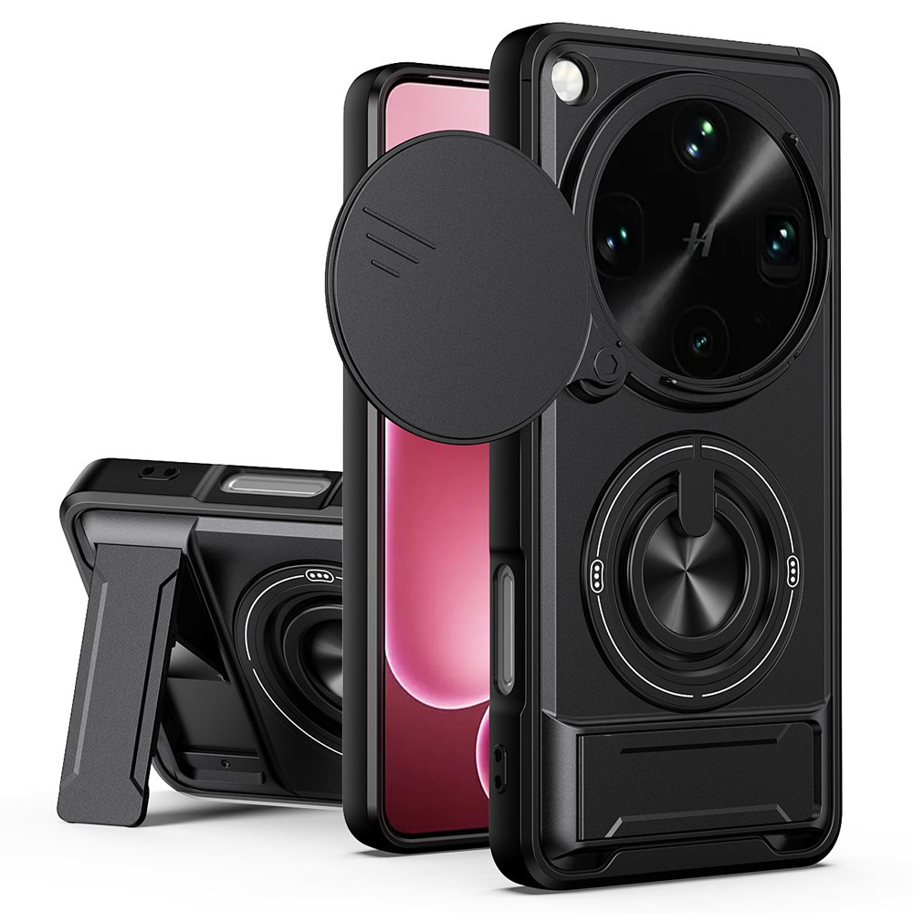 Gepanzerte Schutzhülle Für Oppo Find X9 Ultra, Ringhalter, Mit Kameraabdeckung, Schwarz