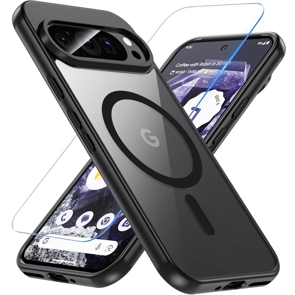 Google Pixel 9 Pro Hülle, Magsafe, Matte Hülle, Schwarz + Displayschutzfolie