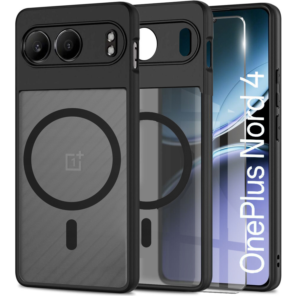 Schutzhülle Für Oneplus Nord 4, Mit Magsafe-funktion, Matt Schwarz + Displayschutzfolie Aus Glas
