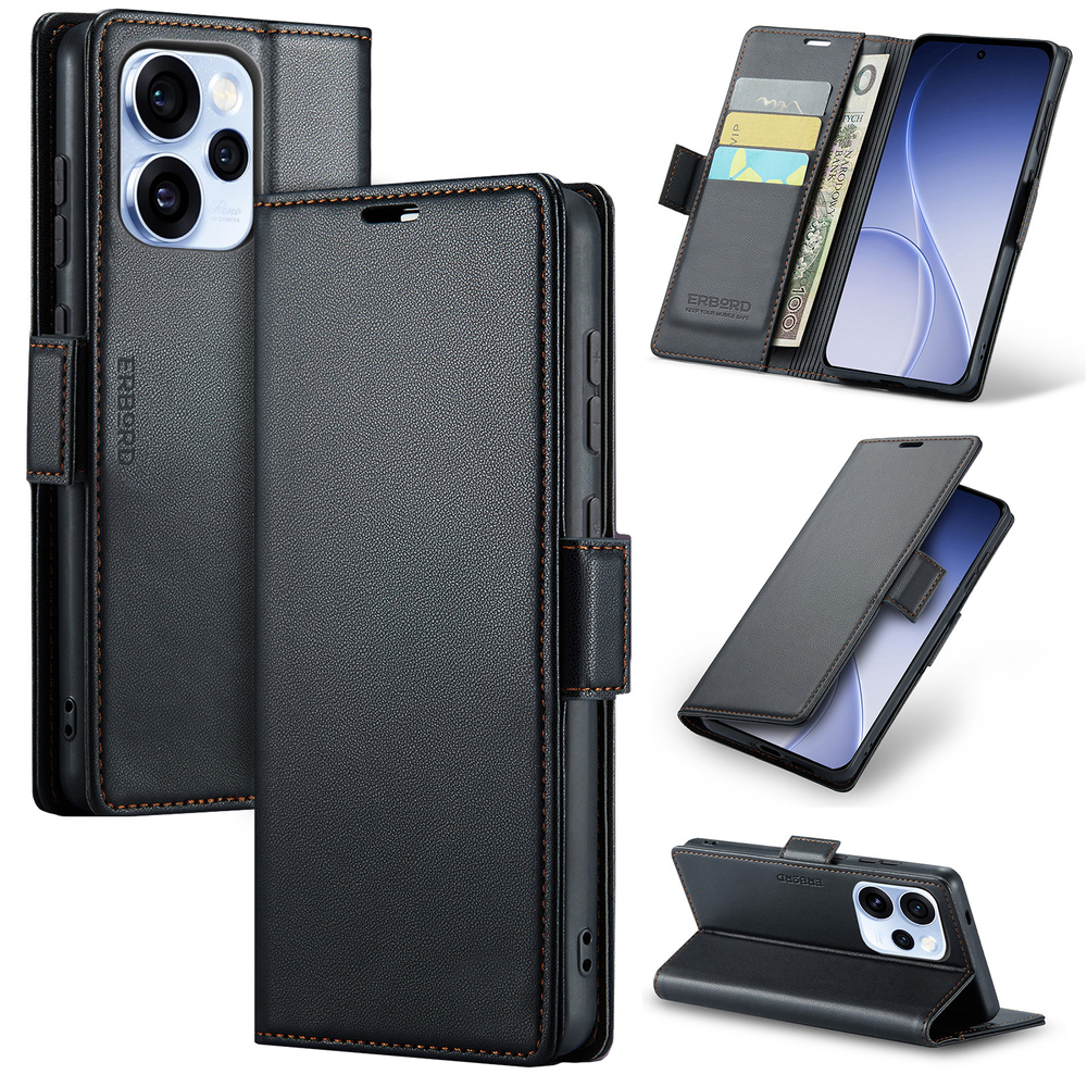Oppo Reno 15 Pro 5g Hülle, Glänzendes Litschi, Klapphülle Mit Brieftaschenfunktion, Schwarz