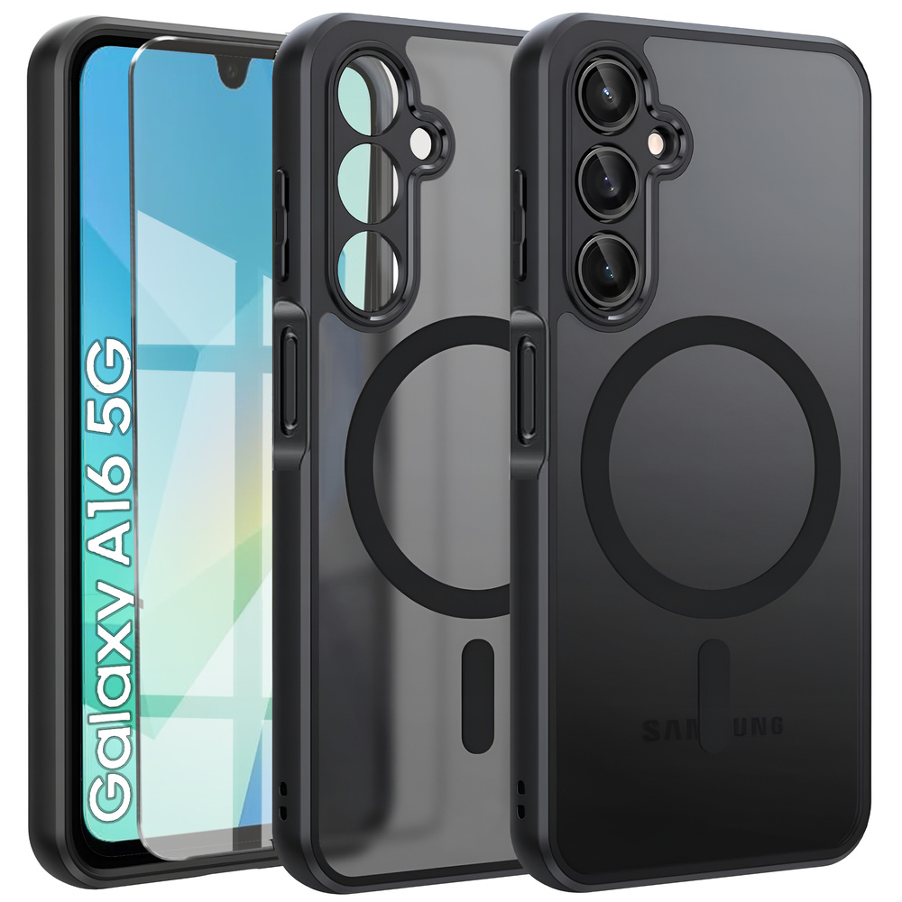 Schutzhülle Für Samsung Galaxy A16 / A16 5g, Mit Magsafe-funktion, Matt Schwarz + Displayschutzfolie Aus Glas