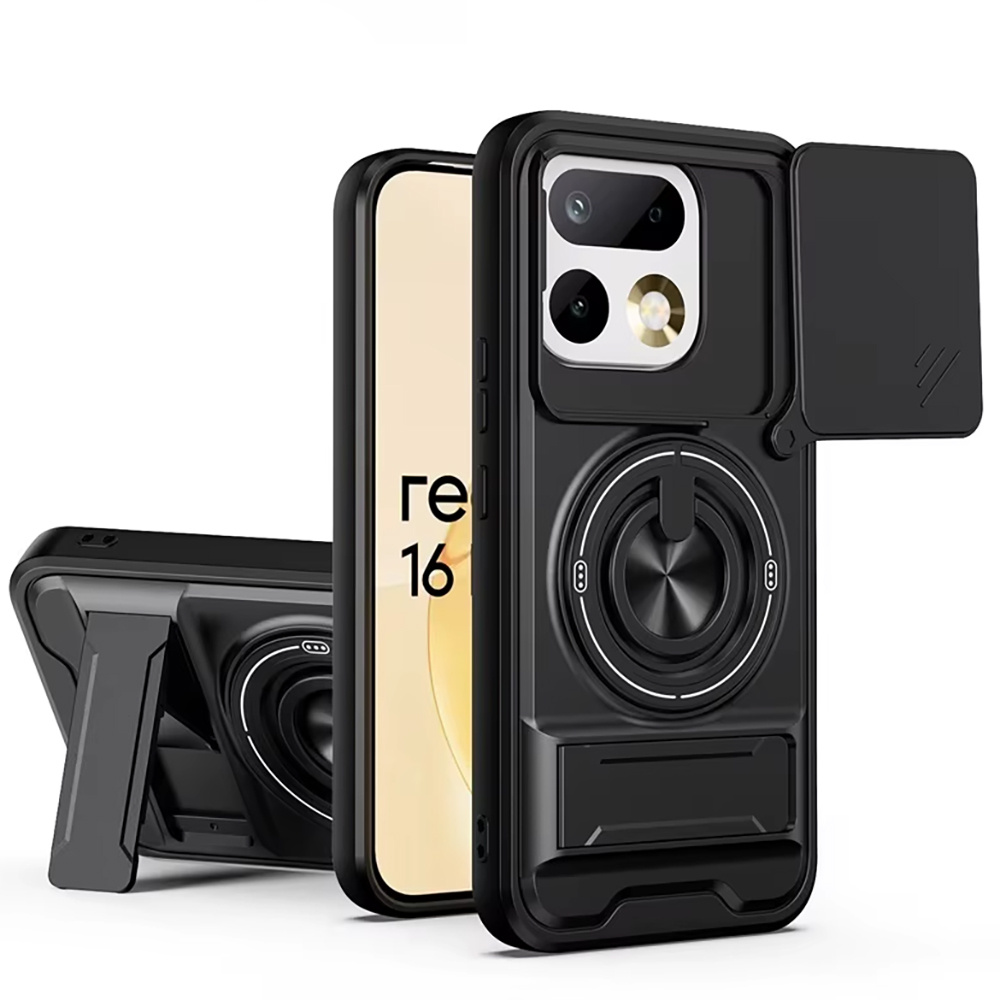 Realme 16 Pro Hülle Mit Ständer Und Kameraabdeckung Für Magsafe, Schwarz