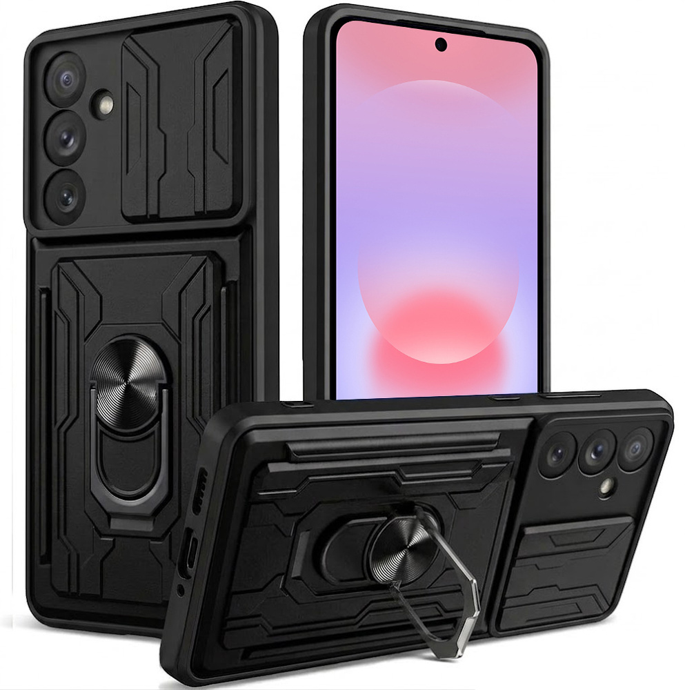 Schutzhülle Für Samsung Galaxy A37 5g, Mit Ständer Und Kameraabdeckung, Schwarz