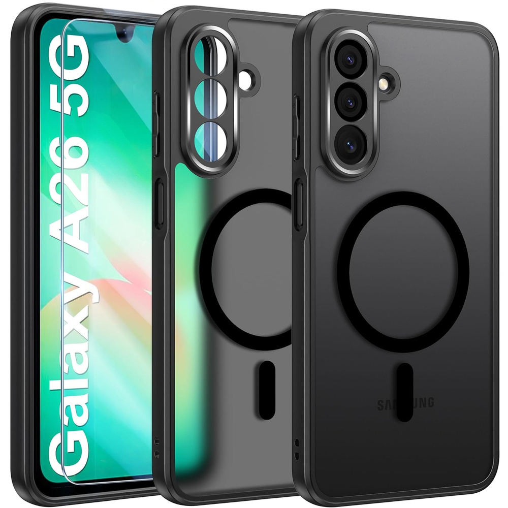 Samsung Galaxy A26 5g Hülle, Magsafe, Matt Schwarz + Displayschutzfolie
