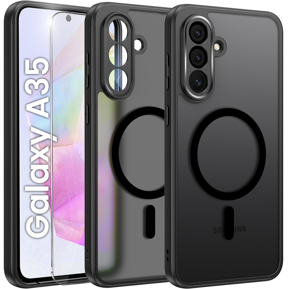 Samsung Galaxy A35 4g/5g Hülle, Magsafe, Matte Hülle, Schwarz + Displayschutzfolie