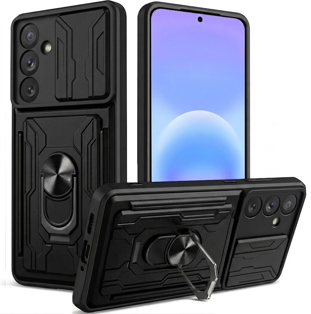 Schutzhülle Für Samsung Galaxy A57 5g, Mit Ständer Und Kameraabdeckung, Schwarz