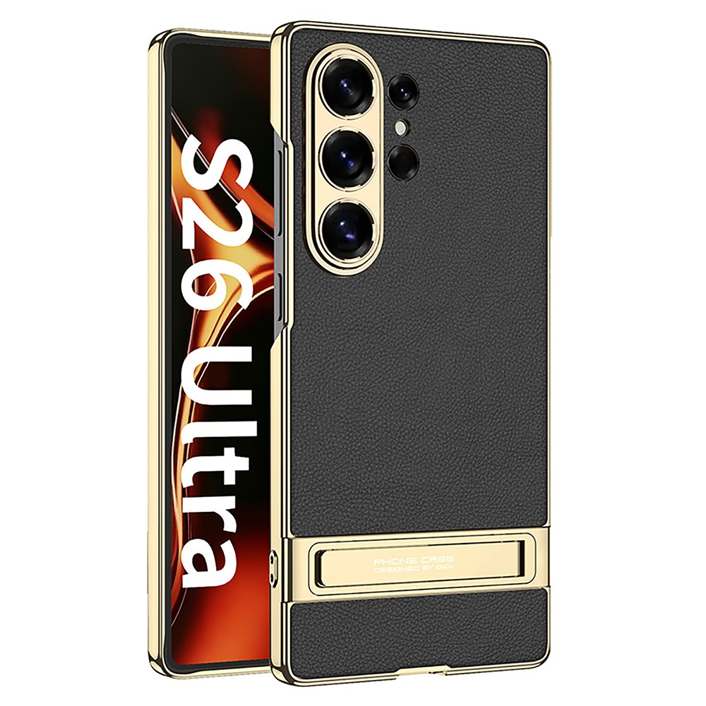 Samsung Galaxy S26 Ultra Hülle, Electro Frame Leder, Mit Ständer, Schwarz