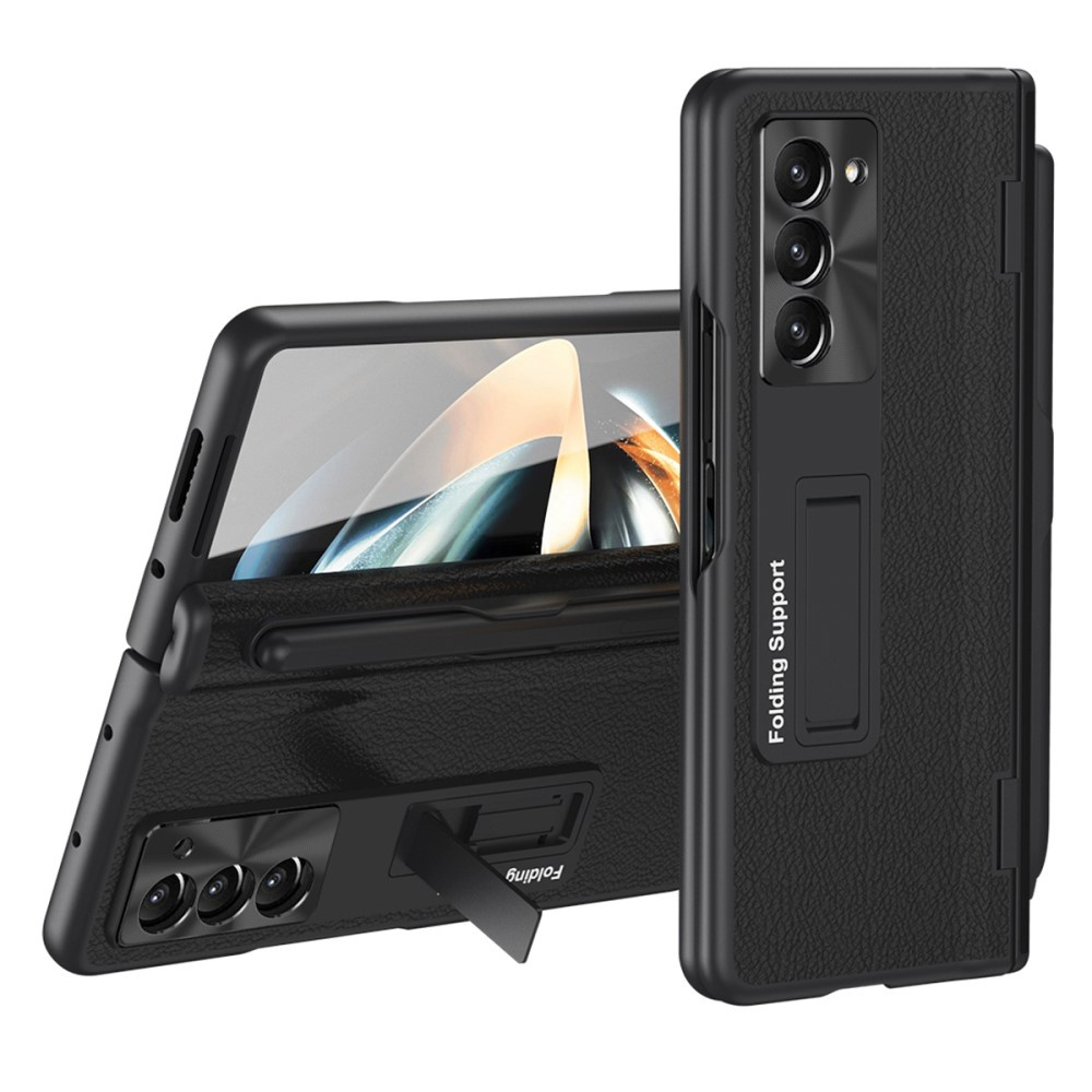 Schutzhülle Für Samsung Galaxy Z Fold 5 5g, Mit Ständer, Schutzglas Und Stift, Leder, Schwarz