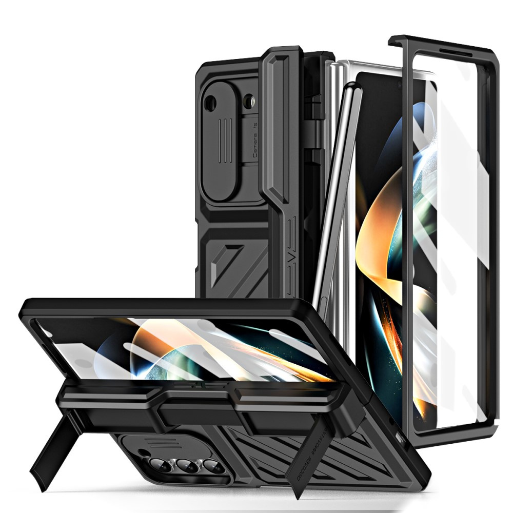 Schutzhülle Für Samsung Galaxy Z Fold5 5g, Mit Ständer Und Schutzglas, Schwarz