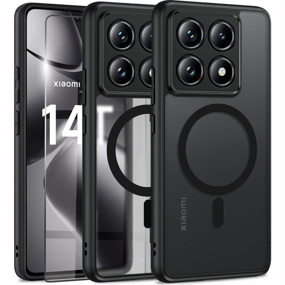 Schutzhülle Für Xiaomi 14t, Mit Magsafe-funktion, Matt Schwarz + Displayschutzfolie Aus Glas