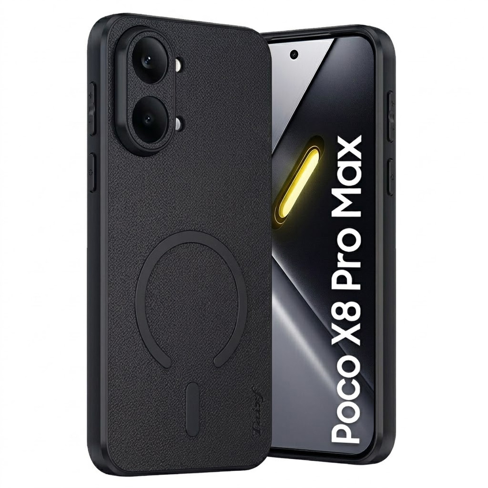 Schutzhülle Für Xiaomi Poco X8 Pro Max, Leder-hybrid, Mit Magsafe-anschluss, Schwarz