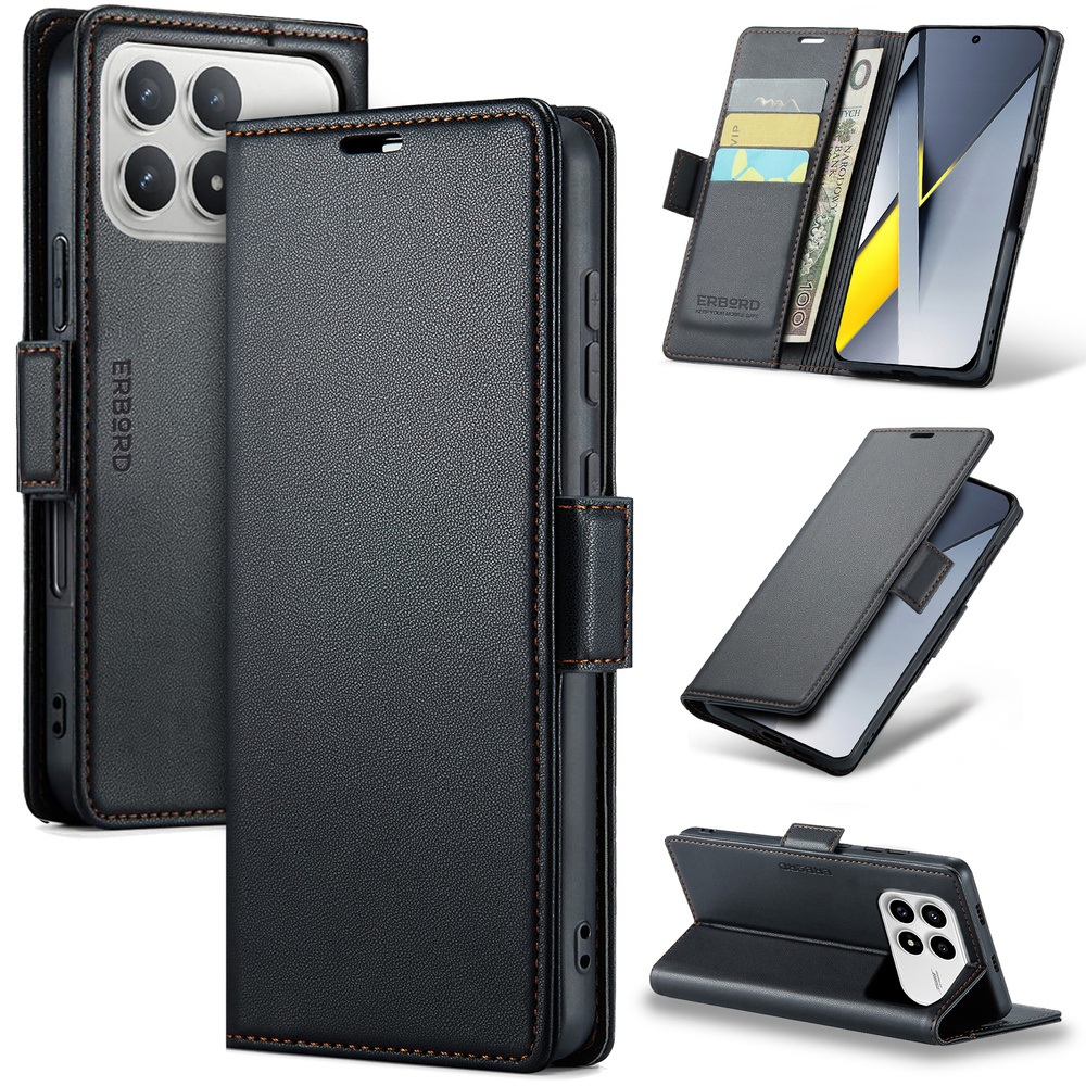 Xiaomi Poco F8 Ultra Hülle, Glänzendes Litschi, Klapphülle Mit Brieftaschenfunktion, Schwarz